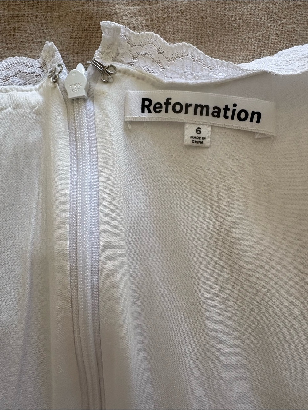 Reformation Reia Linen Mini Dress • Lace Trim • White • front ties • sz 6 - Picture 12 of 14
